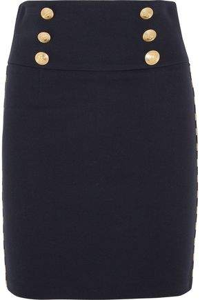 Chain-Embellished Cotton-Blend Twill Mini Skirt