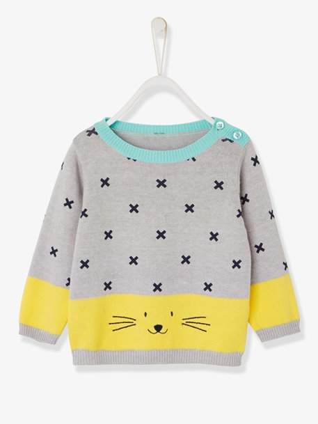 Baby Boys' Top, Cat Motif - grey light mixed color