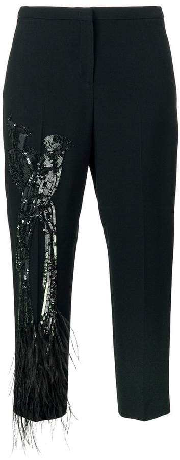 bird embellished crop trousers