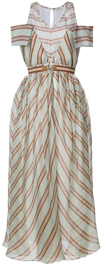 striped flared midi dress