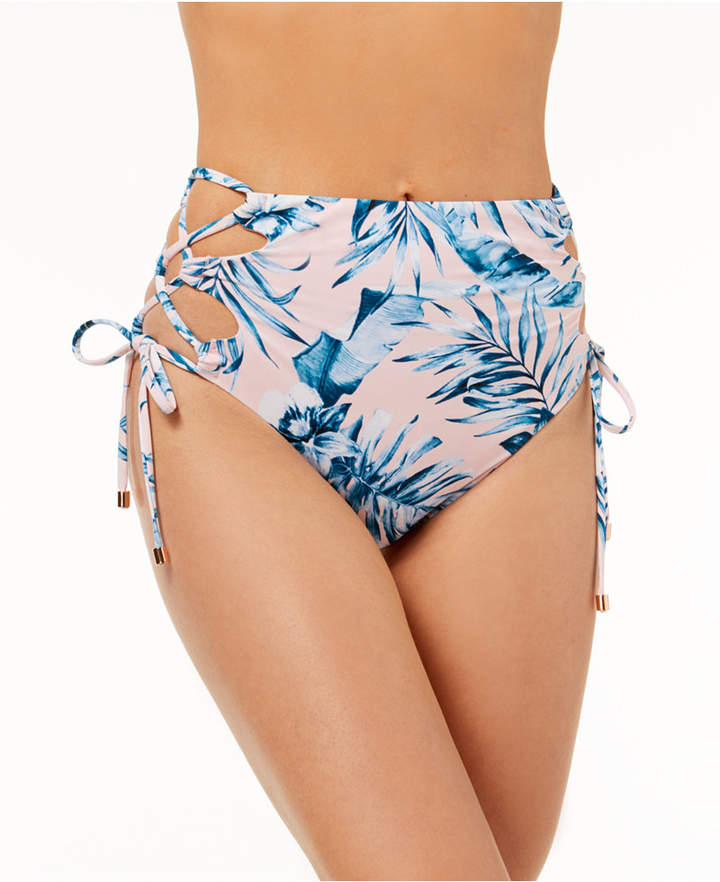 Tropic Garden Printed High-Waist Laced Bikini Bottoms, Created for Macy's Women's Swimsuit