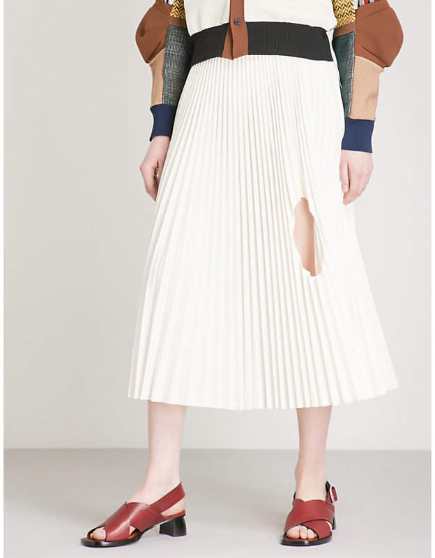 Cutout-detail pleated high-rise woven skirt