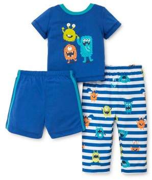 Baby Boy's Three-Piece Monster Top, Shorts and Pants Pajama Set