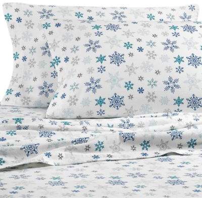 Tossed Snowflake Twin XL Flannel Sheet Set