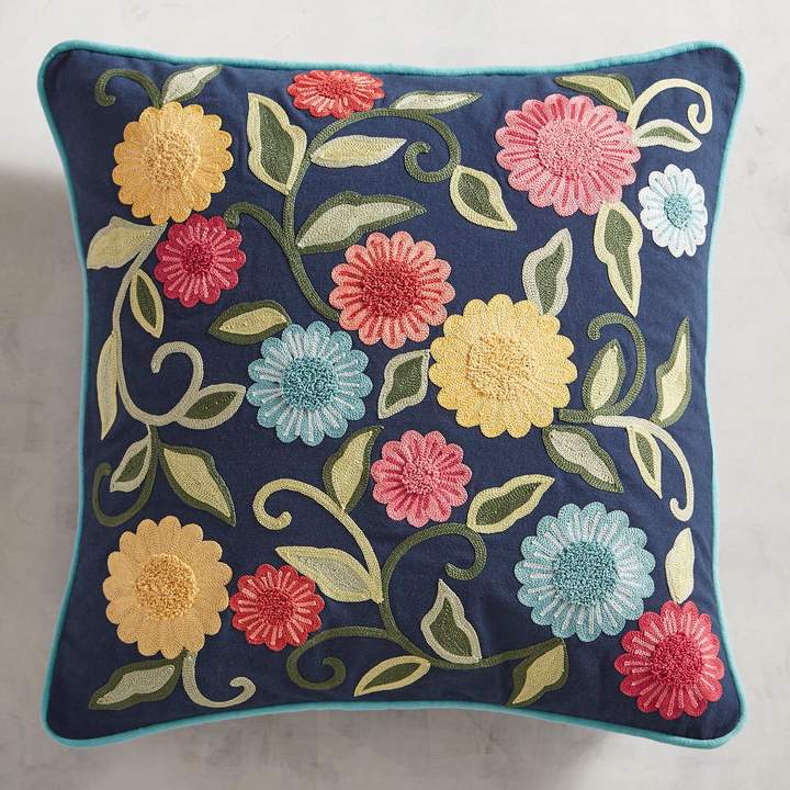 Multi Floral Navy Embroidered Pillow