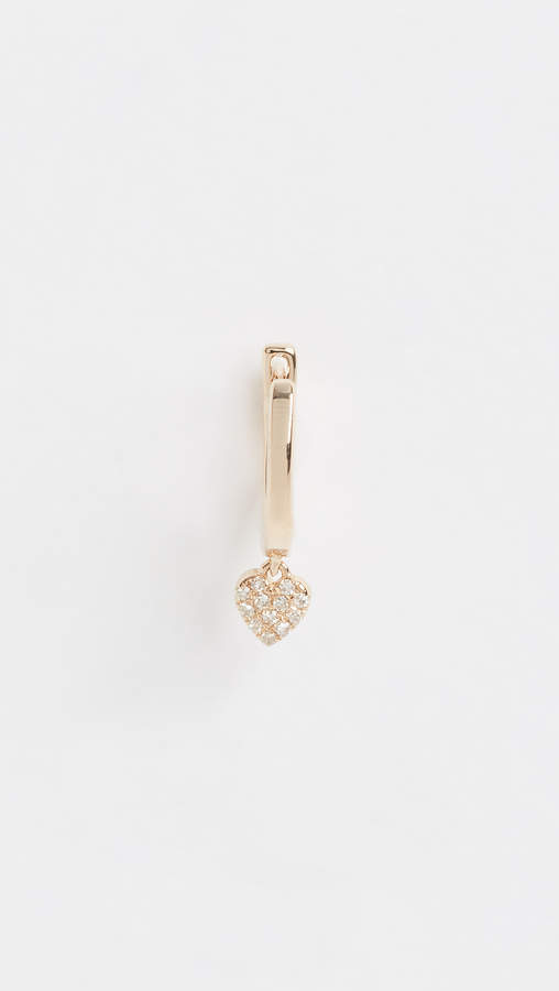 14k Gold Mini Single Huggie with Diamond Heart Drop Earring