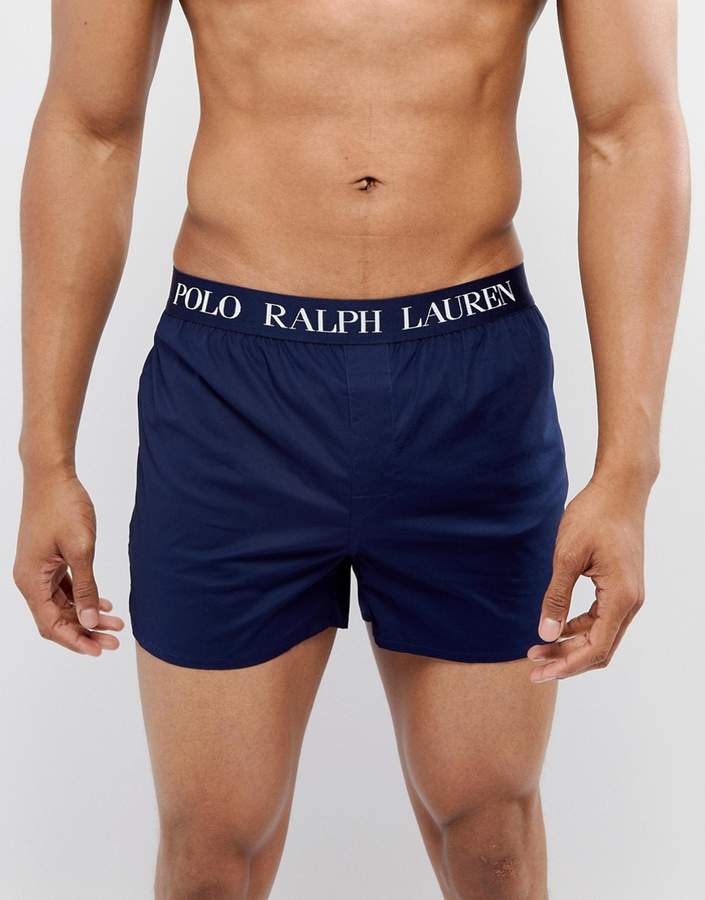 – Schmale, gewebte Boxershorts mit Logo-Bund in Marine
