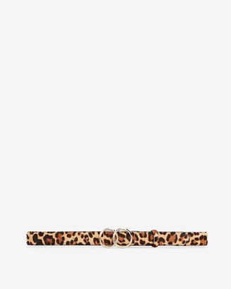 Express Leopard Calf Hair Skinny Double O-Ring Belt