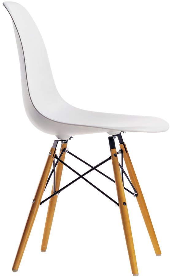 Eames Plastic Side Chair DSW (H 43 cm), Ahorn gelblich / Weiß, Kunststoffgleiter Weiß