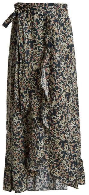 Alda abstract-print linen wrap skirt