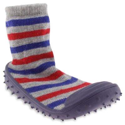 Capelli New York Stripe Slipper Socks in Blue/Grey/Red