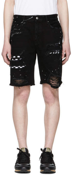 Black Art Patch Denim Shorts