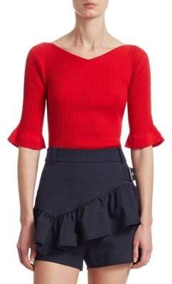 Chiffon Silk Rib-Knit Sweater