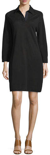 3/4-Sleeve Shirttail Pique Dress, Plus Size