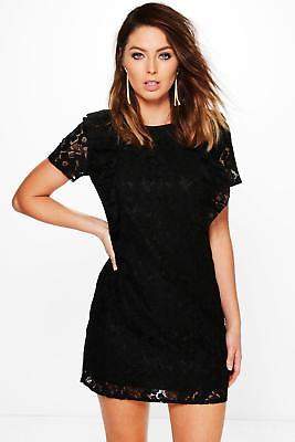 Damen Lila Etuikleid aus Spitze mit Rüschen in Schwarz größe 34