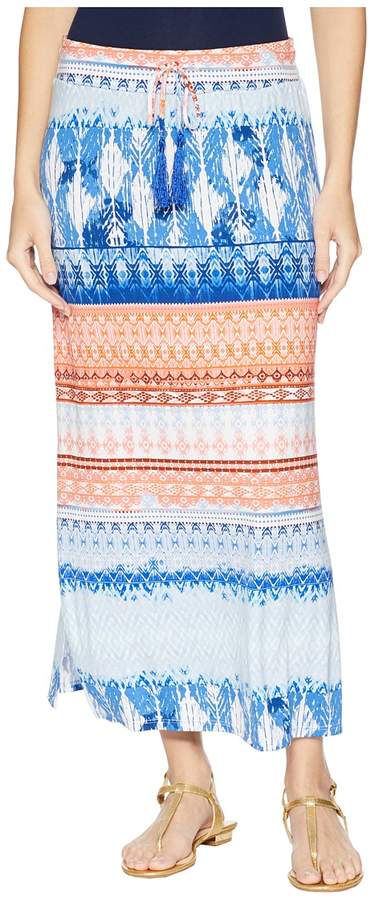 35 Printed Jersey Long Skirt with Drawstring in Blue Wave Women's Skirt