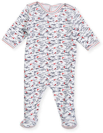 Back-Snap Wave-Print Footie Pajamas, Size Newborn-...