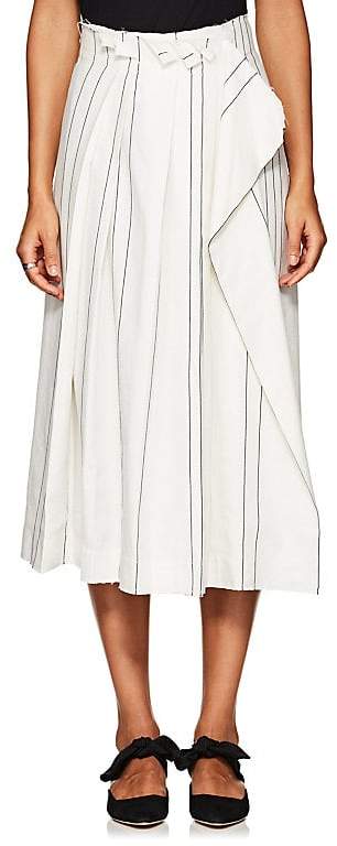 Women's Striped Cotton-Blend Pleated Midi-Skirt