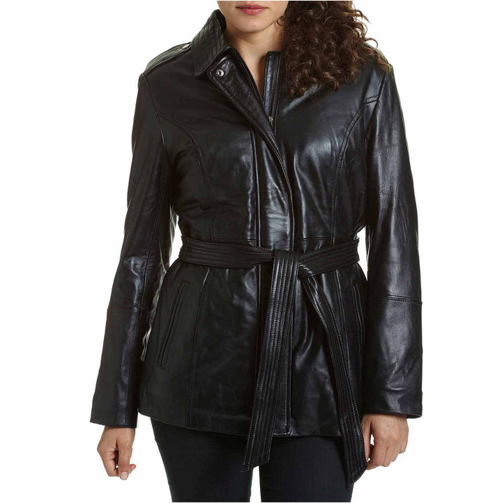 JCPenney Excelled Leather Excelled Belted Hipster Jacket - ShopStyle