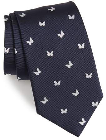 Butterfly Swarm Print Silk Tie