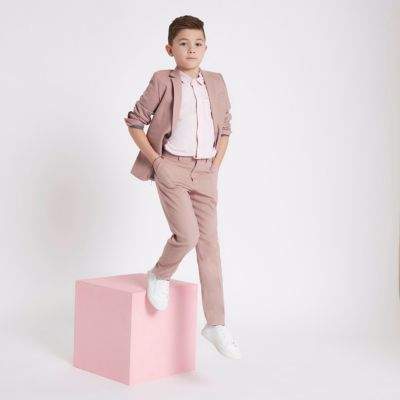 Boys pink slim fit suit pants