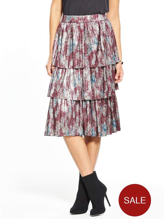 Floral Print Pleated Tier Skirt