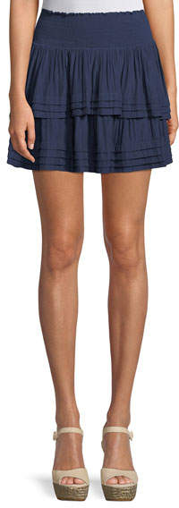 Lilo Smocked-Waist Tiered Mini Skirt