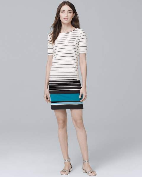 Whbm Short-Sleeve Stripe Knit Shift Dress