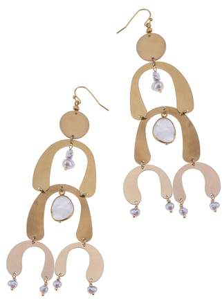 Nakamol Design Brass Arch Moonstone & Freshwater Pearl Statement Earrings