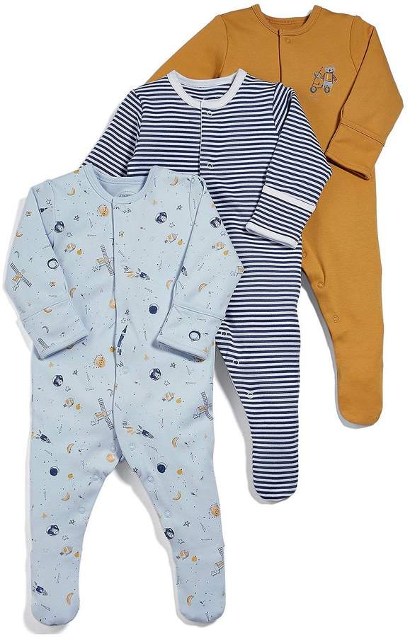 Baby Boys 3 Pack Space Sleepsuits