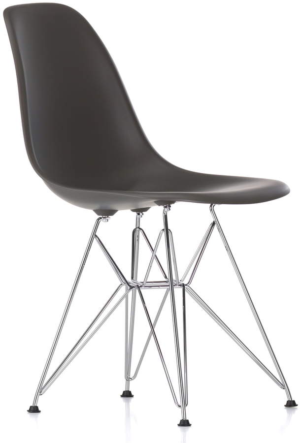 Eames Plastic Side Chair DSR (H 43 cm), verchromt / Basalt, Kunststoffgleiter basic dark