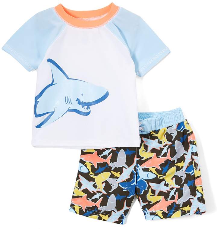 Blue & Orange Shark Rashguard Set - Infant & Toddler