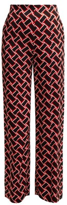 Diane von Furstenberg Erica Geometric Print Wide Leg Trousers - Womens - Black Red