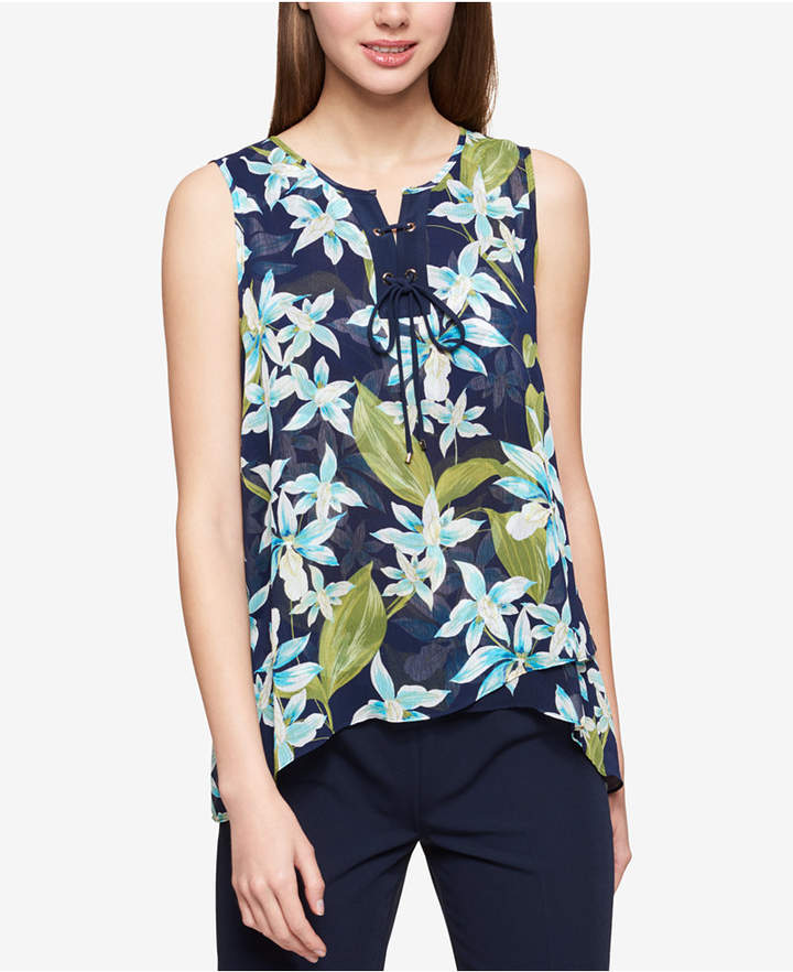 Orchard Garden Printed Mixed-Media Lace-Up Shell