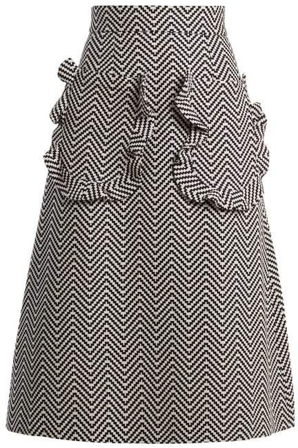 Ruffle-trimmed zigzag cotton-blend skirt