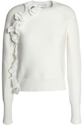 Ruffle-Trimmed Stretch-Cotton Sweater