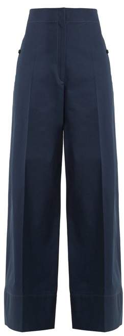 High-rise wide-leg cotton-twill trousers