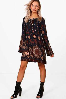 Steph Folk Paisley Lace Up Shift Dress