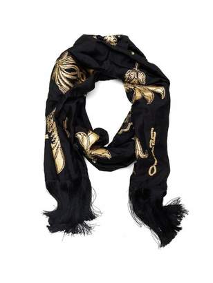 Oscar de la Renta Woodblock Floral Embroidered Silk-Blend Scarf