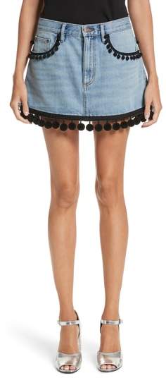 Pompom Trim Denim Miniskirt