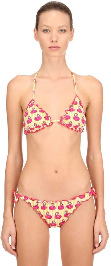 Flamingo Print Lycra Triangle Bikini Top