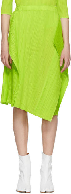 Green Pleated Polygon Skirt