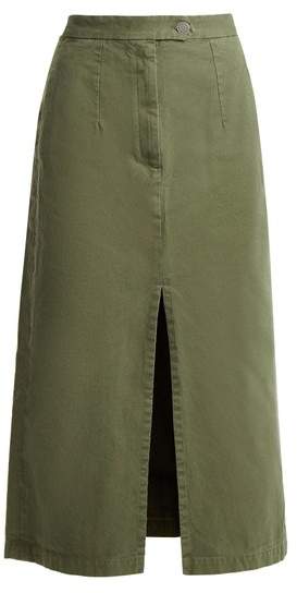 Front-split cotton mid-length skirt