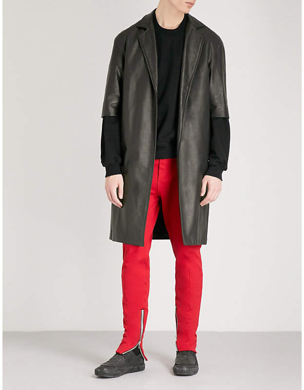 Short-sleeved leather overcoat