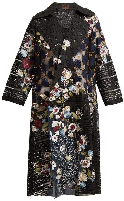 BIYAN Floral-embellished lace cotton-blend coat
