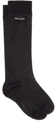 Prada Logo Intarsia Semi Sheer Lurex Socks - Womens - Black Prada Logo Intarsia Semi Sheer Lurex Socks - Womens - Black