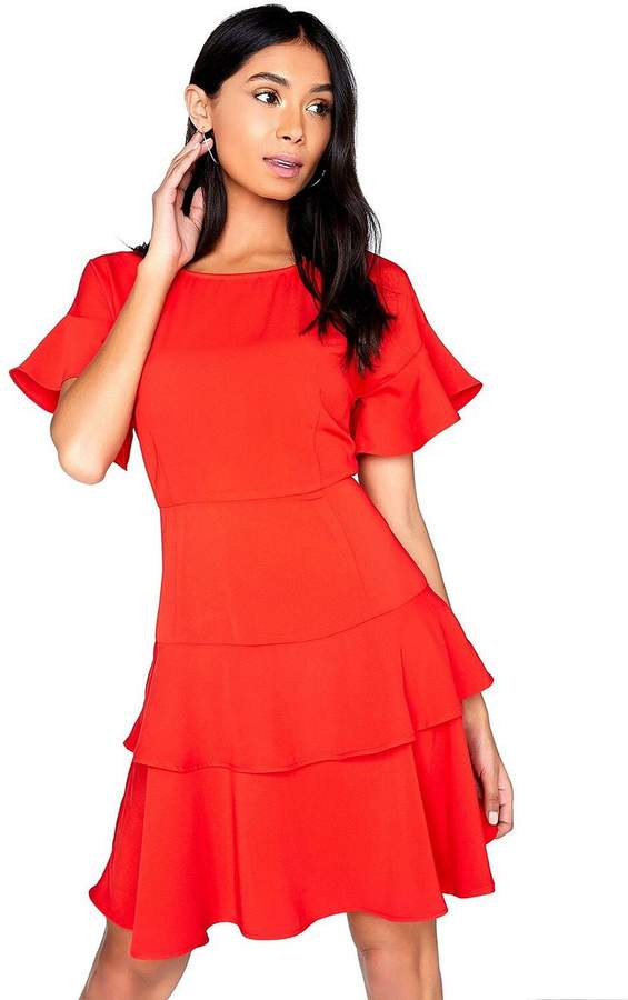 Tiered Ruffle Dress - Red