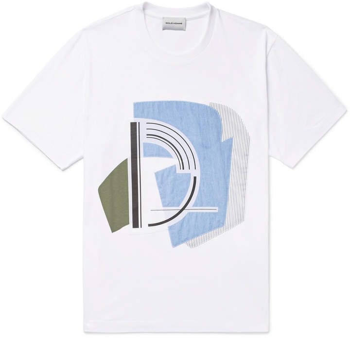 Solid Homme Patchwork Printed Cotton-Jersey T-Shirt