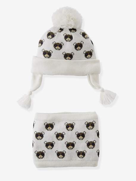 Baby Boys' Knitted Beanie & Snood Set, Lined - white light all over printed