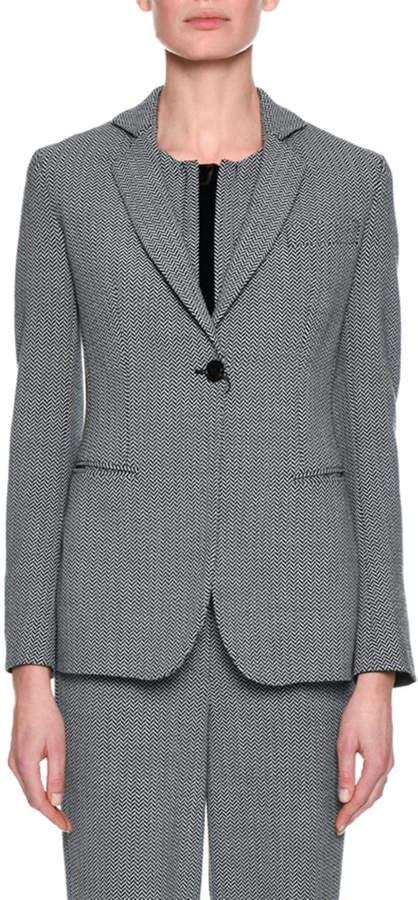 Herringbone One-Button Suiting Jacket, Gray
